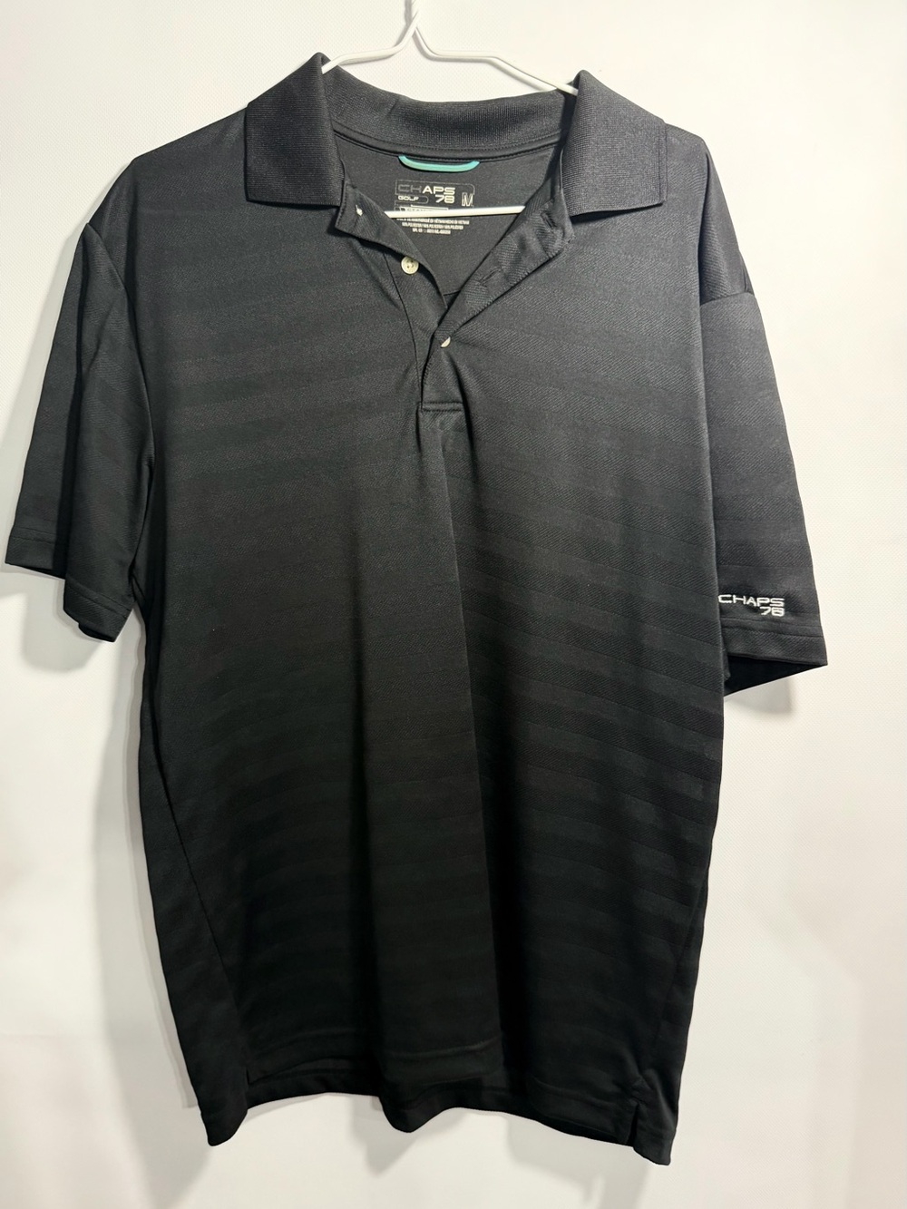 Chaps Black Short-Sleeve Polo with Subtle Stripe